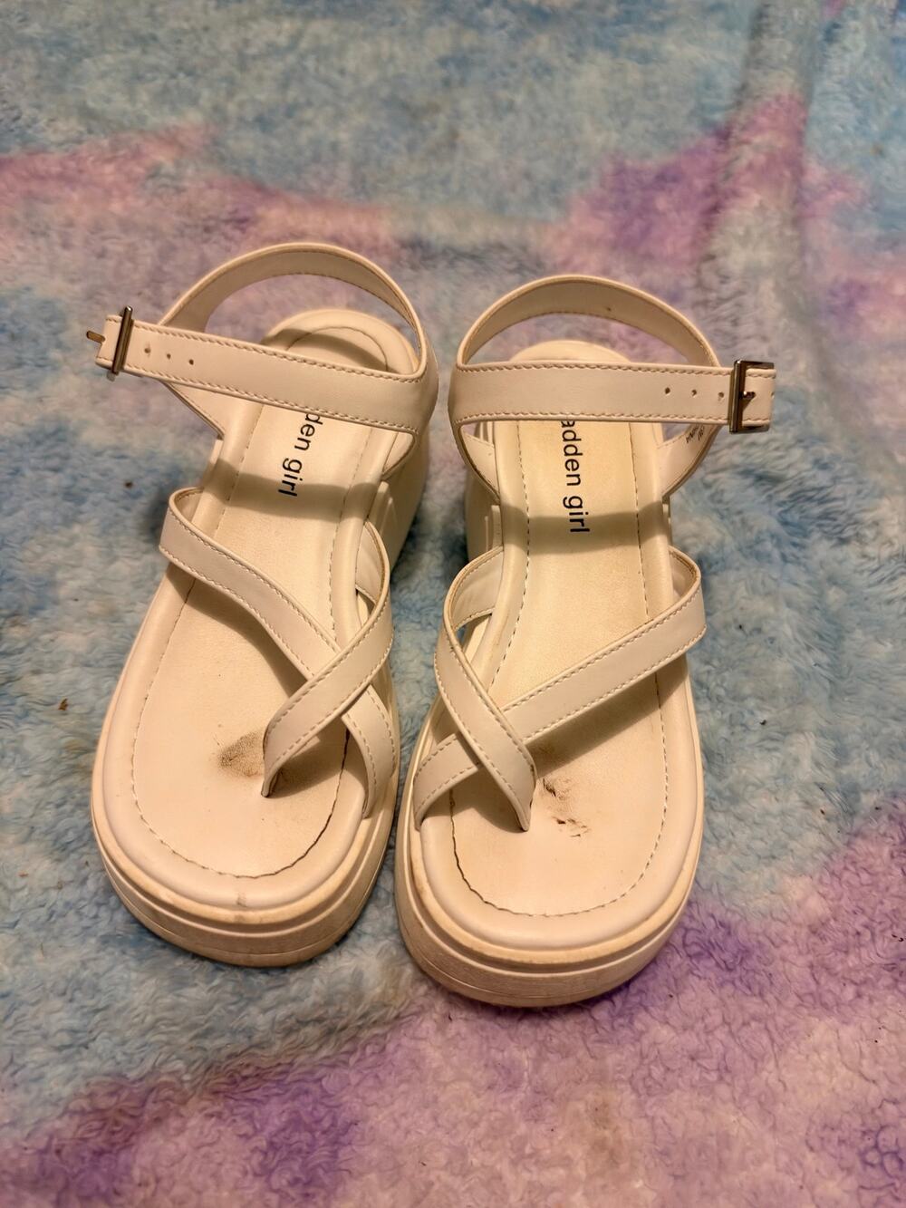 Madden Girl Vaultt-J Off-White Strappy Platform Wedge Sandals